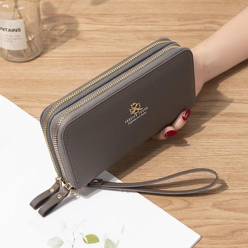 

Женский длинный кошелек с двойной молнией: Стильный, универсальный и просторный, двухслойный. серый