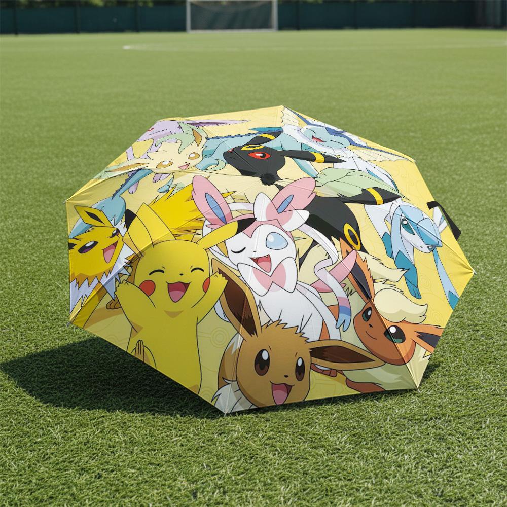 

1 шт. Автоматический складной зонт - с рисунком Pokémon, Портативный и складной дизайн с 8 спицами, Рождественские и новогодние подарки разноцветный