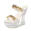 Fashion 14CM Patent Leather Metal Buckle High Heels Thick Heel Super Heel Waterproof Platform Hate The Sky High Slippers Women Slippers
