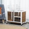 Wooden Rabbit Hutch, Bunny Cage w/ Tray, Ramp, Openable Roof, Wheels, 91.5 x 53.3 x 73cm - Brown