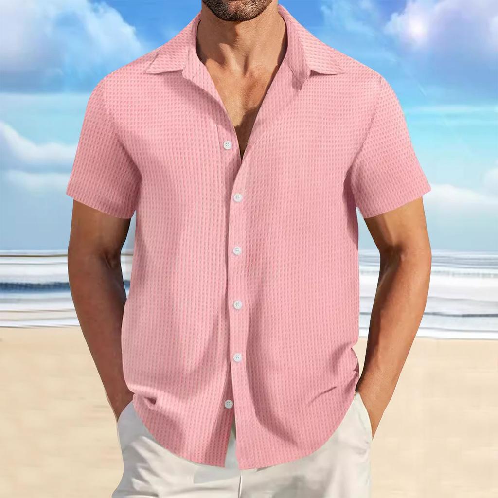 Men's Button-down Beach Shirt Short Sleeve Color Lapel Vintage Casual Comfort Top