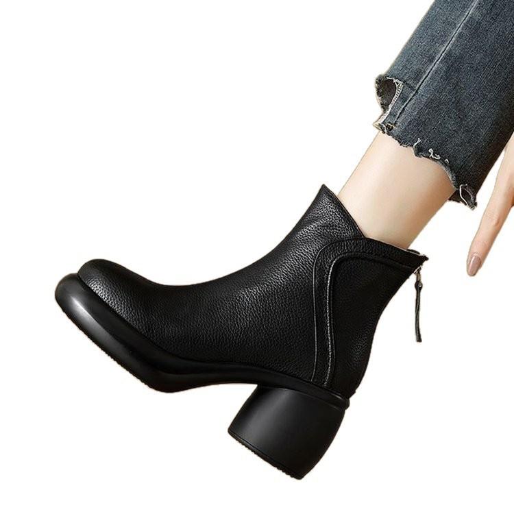 Soft-soled High-heeled Short Boots, Autumn-winter Boots, Retro Single Shoes, Padded Women's Shoes