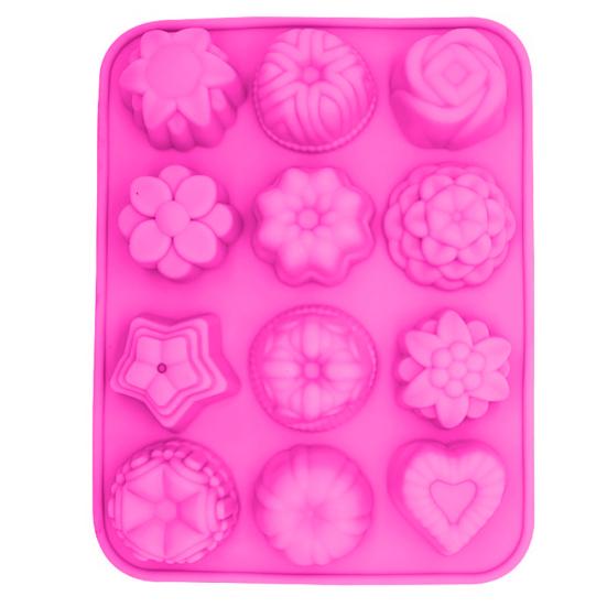 12 Holes 3D Flower Silicone Fondant Chocolate Cake Candy Mold DIY Baking Tool