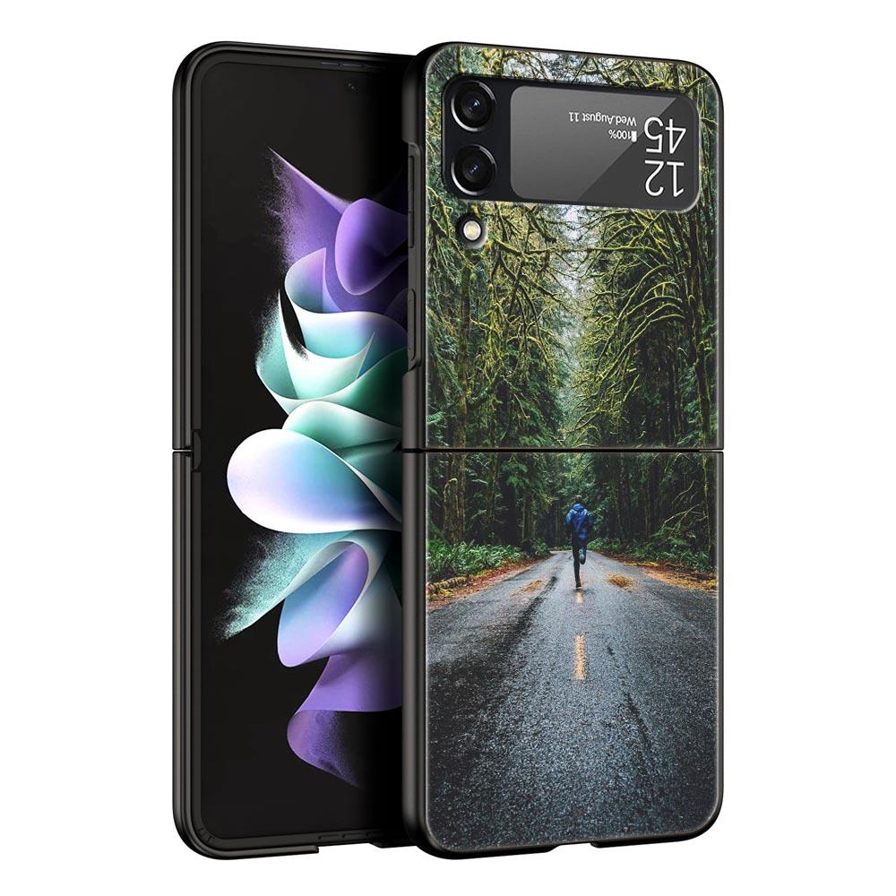 

Phone Case for Samsung Galaxy Z Flip 3 4 5 6 7 Folding Black Shell For Samsung Z Flip4 Flip5 PC Hard Cover Run marathon Running Galaxy Z Flip4