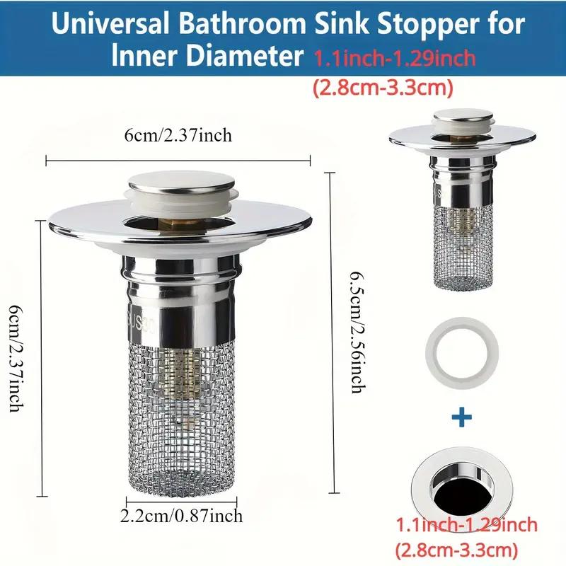 1pc, Pop-up Bathroom Sink Drain Strainer, Sink Drain Stopper with Removable Stainless Steel Strainer Basket