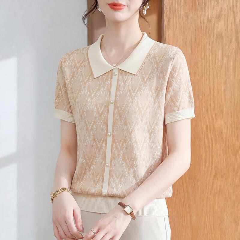 Xuexi 2026 New Mom s Summer Ice Silk Short Sleeve Top XL