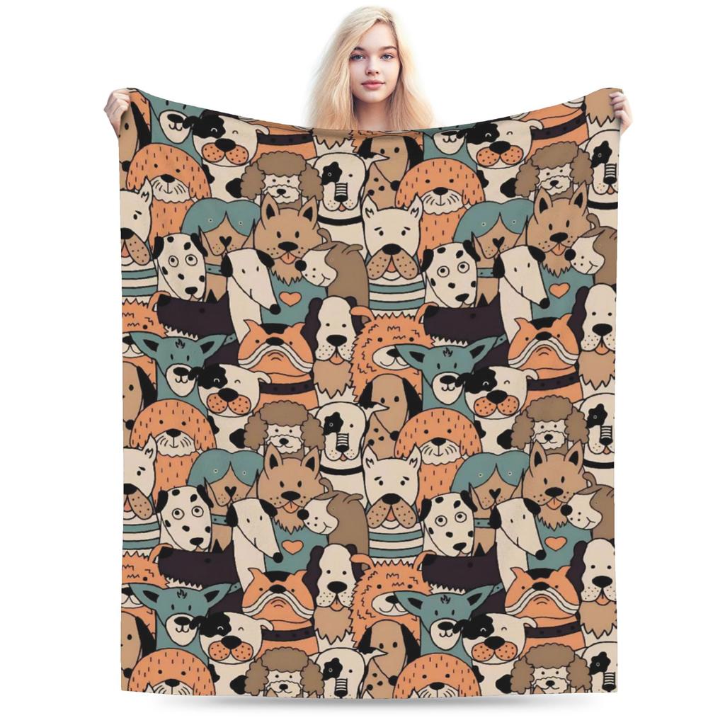 Retro Vintage Art Cute Dogs Warm Soft Blanket Kids Adult Plush Throw Blanket Novelty Outdoor Flannel Bedspread Sofa Bed Cover