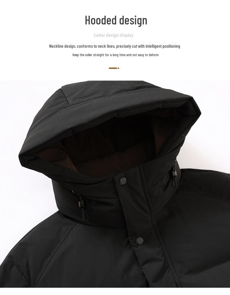 Men's Winter Windproof White Duck Down Hooded Jacket - Versatile, Thickened for Business and Commuting