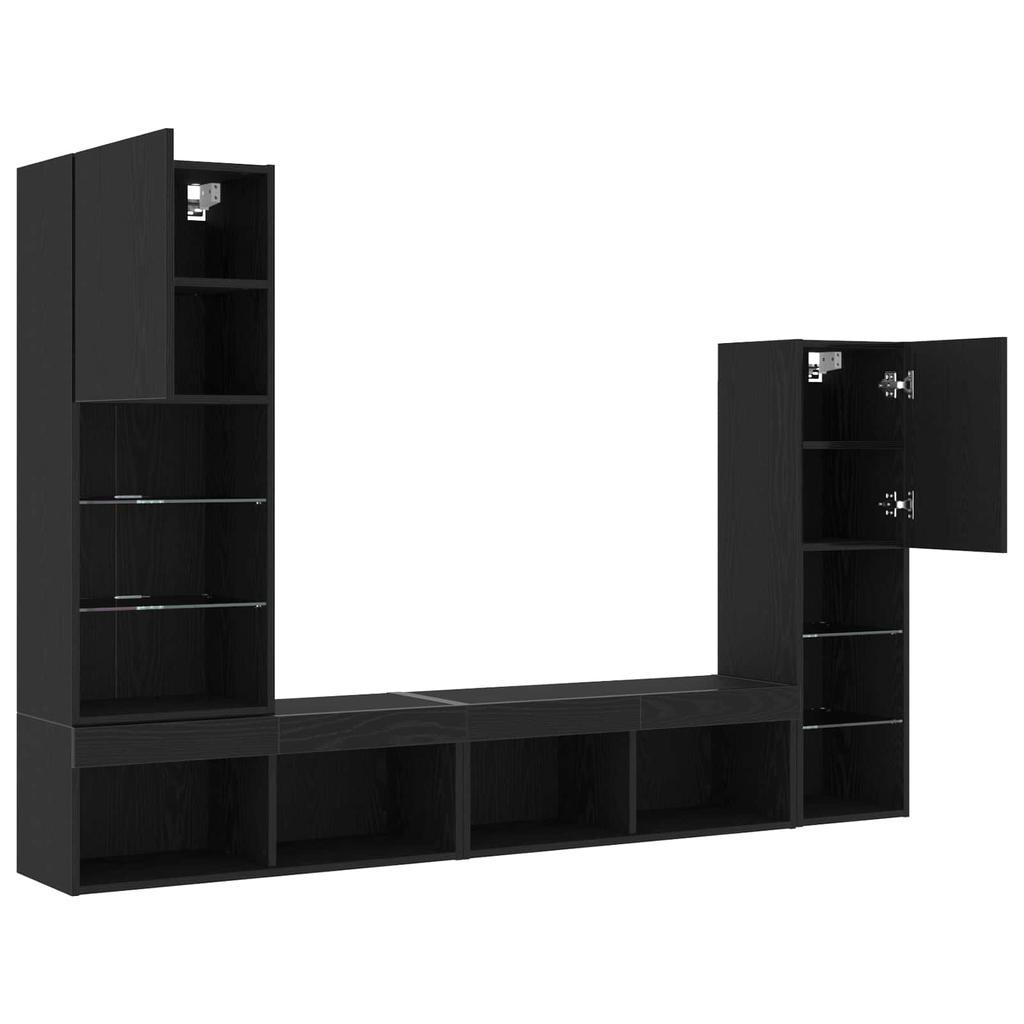 TV Cabinet Set 4 Pcs Black Oak Effect Particleboard