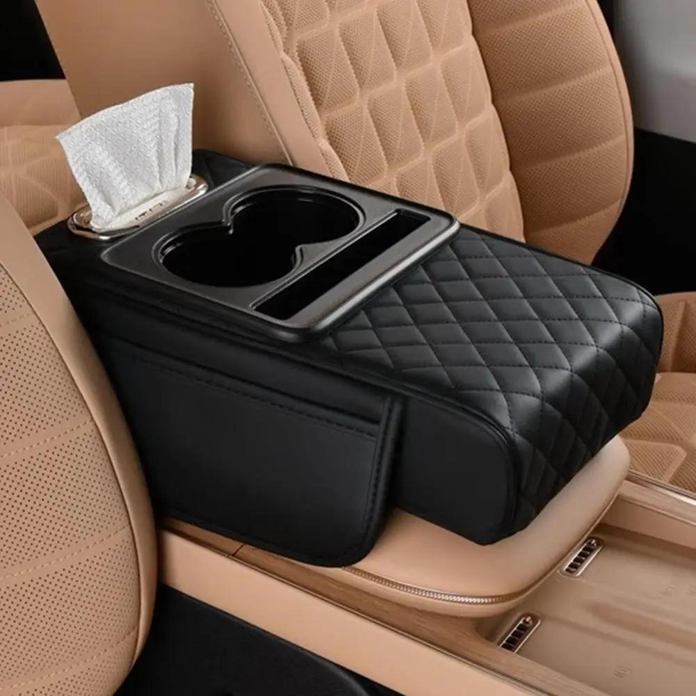 Car Center Console Organizer Nappa Leather Armrest With Interior Cup Holders & Accessories Tissue Vehicle Dual Storage Box Q6Y6