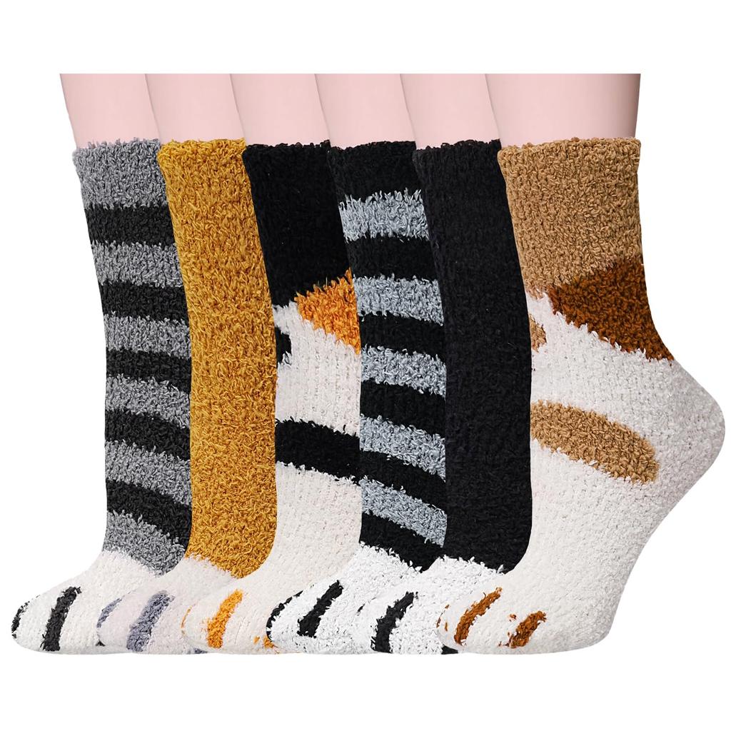 6 Pairs Womens Fuzzy Socks Cozy Fluffy Slipper Socks Cute Soft Cat Animal Winter Warm Sleep Socks Gifts