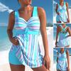 European & American 2025 Striped Ruched Tankini & High-Waisted Boy Shorts for Women