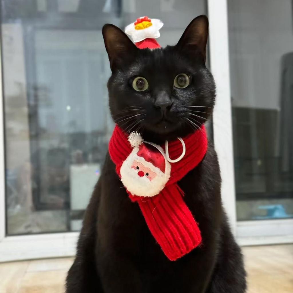 Christmas Pet Scarf, Cat Dog Wool Thread Scarf, Cartoon Snowman Elk Warm Plush Cat Knitted Scarf Christmas Gift for Pets