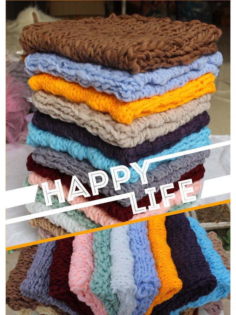 Colorful Chunky Knit Fur Strips Blanket - Newborn Photography Prop