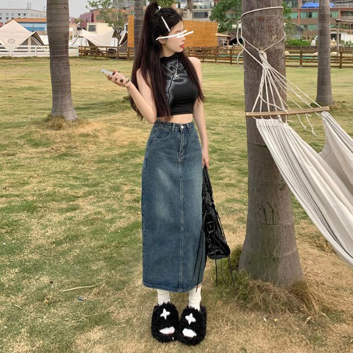 

Suger Hot-Selling Adjustable High Waist A-Line Skirt with Back Slit, Korean Style, Mid-Length, Available in XS-XL L