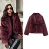 Women Fashion Cropped Faux Fur Jacket Coat Long Sleeve Front Snap-button Female Outerwear Chic Lapel Collar Thick Coat