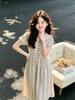 Girl's Elegant Blue & White Floral Lapel Summer Dress 2026