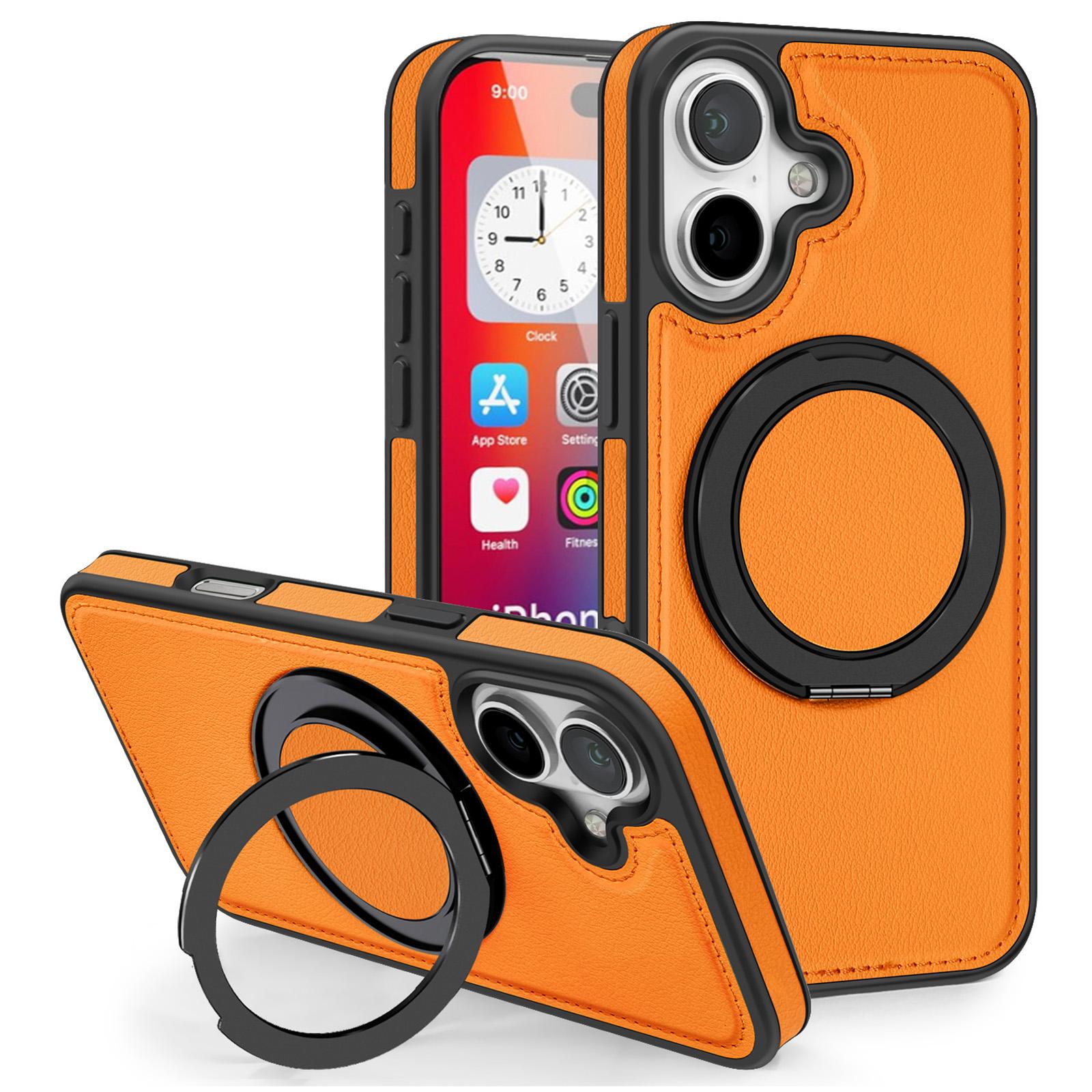 

For iPhone 16 Case with Ring Kickstand Compatible with MagSafe PU Leather Back Cover E