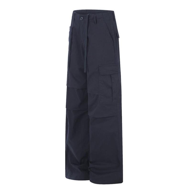 Mens Streetwear Cargo Pants Relaxed Fit Straight Leg Pleated Trousers Multi-Pocket Casual
