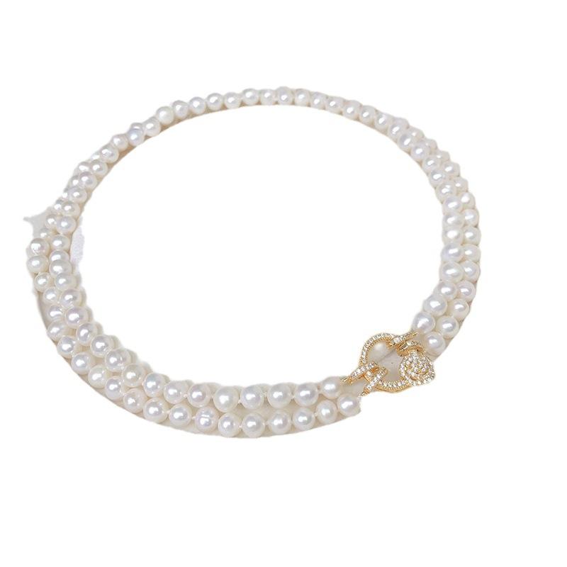 High-end Freshwater Pearl Necklace Women's Light Luxury Niche Design Temperament Double-layer Clavicle Chain