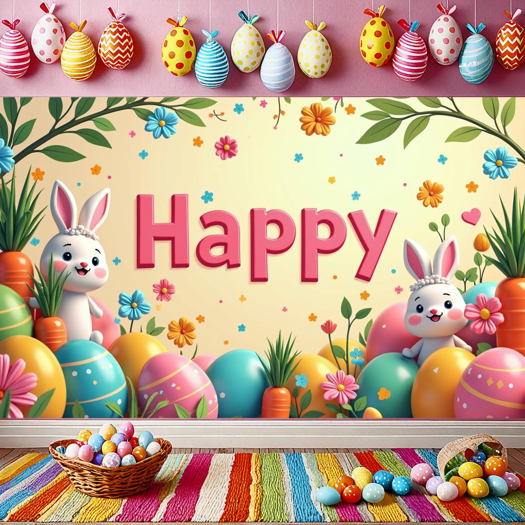 Easter Bunny Decoration Background Easter Eggs Banner Photography Props Outdoor Garden Decors Easter Party Home Supplies 2025