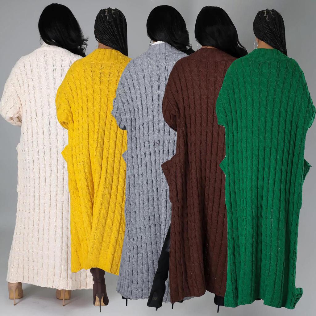 2025 New Women's Fashion Long Sleeve Pocket Cardigan – Autumn/Winter Pure Color Sweater