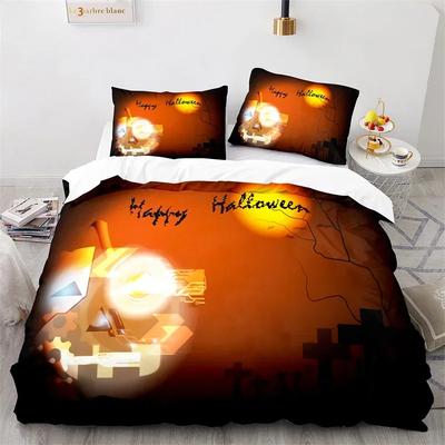 Halloween Bedding Set Pumpkin Duvet Cover Polyester Cartoon Horror Festival Bat Comforter Cover Twin King For Kids Adults Decor