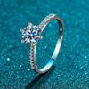 Korean Style Women's S925 Sterling Silver Six-Prong Diamond Ring, One Carat Fashionable Band