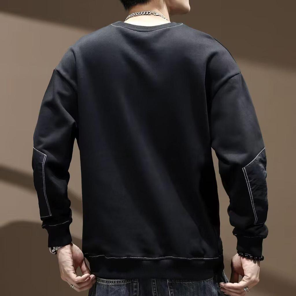 Men's Black Long-Sleeve Round-Neck Sweatshirt - Comfortable, Versatile, New Spring/Autumn Arrival