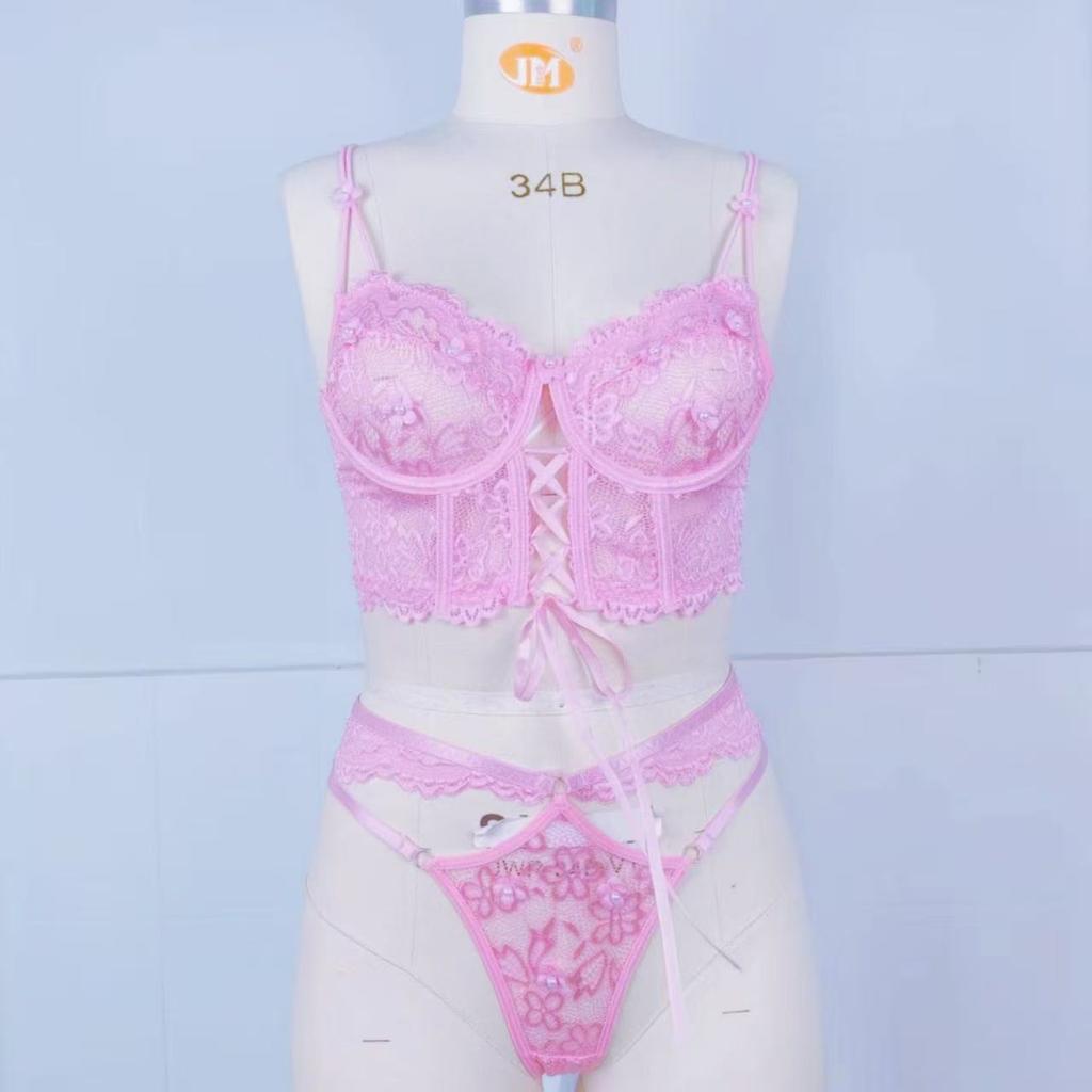 Europäische und amerikanische Neuheiten sind heiß verkaufte Träger, Stahlpaletten, Spitzen-BHs, sexy Nagelperlen Dsmallflowers, transparentes Unterwäsche-Set für Damen