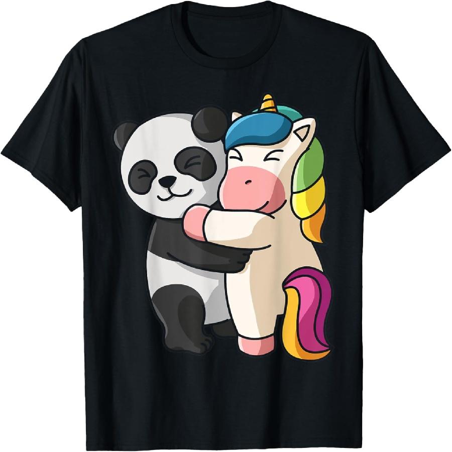 Unisex T-shirt Panda and Unicorn cute Hug Cuddle Animal Cuddling T-Shirt