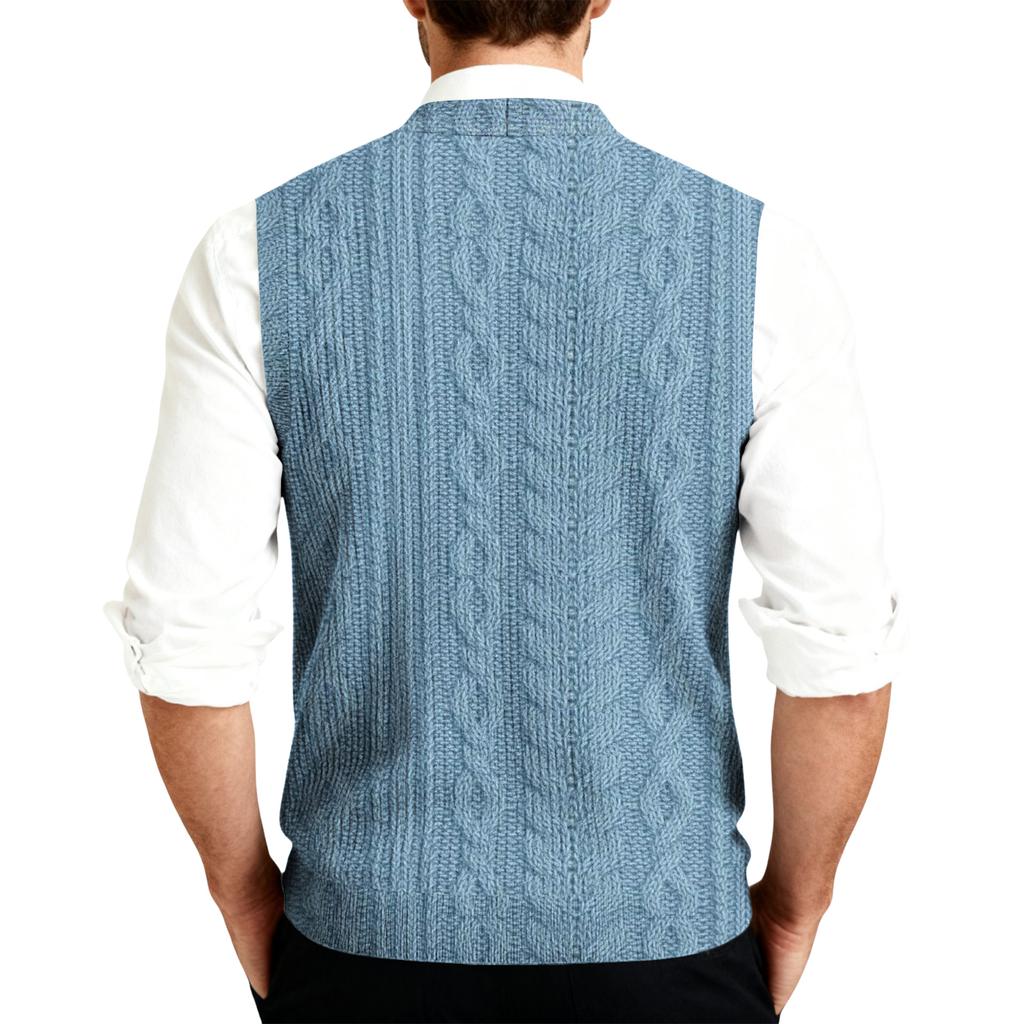 Men's V-Neck Sleeveless Knit Cardigan Vest