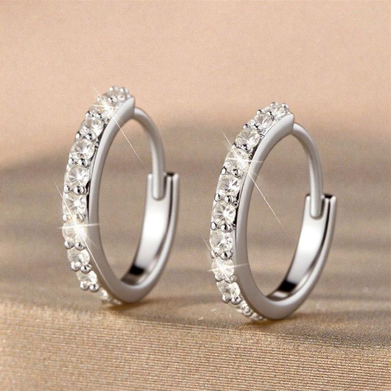 925 Sterling Silver Round Zircon Hoop Earrings For Women Simple Geometric Circle Earrings Party Wedding Jewelry Gifts