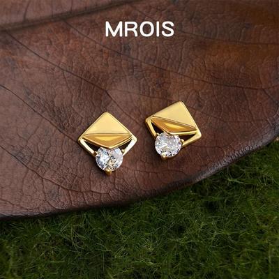 Geometrische Zirkon Quadrat Offene Ohrstecker mit 18K Vergoldung - Designerstil, Leichter Luxus