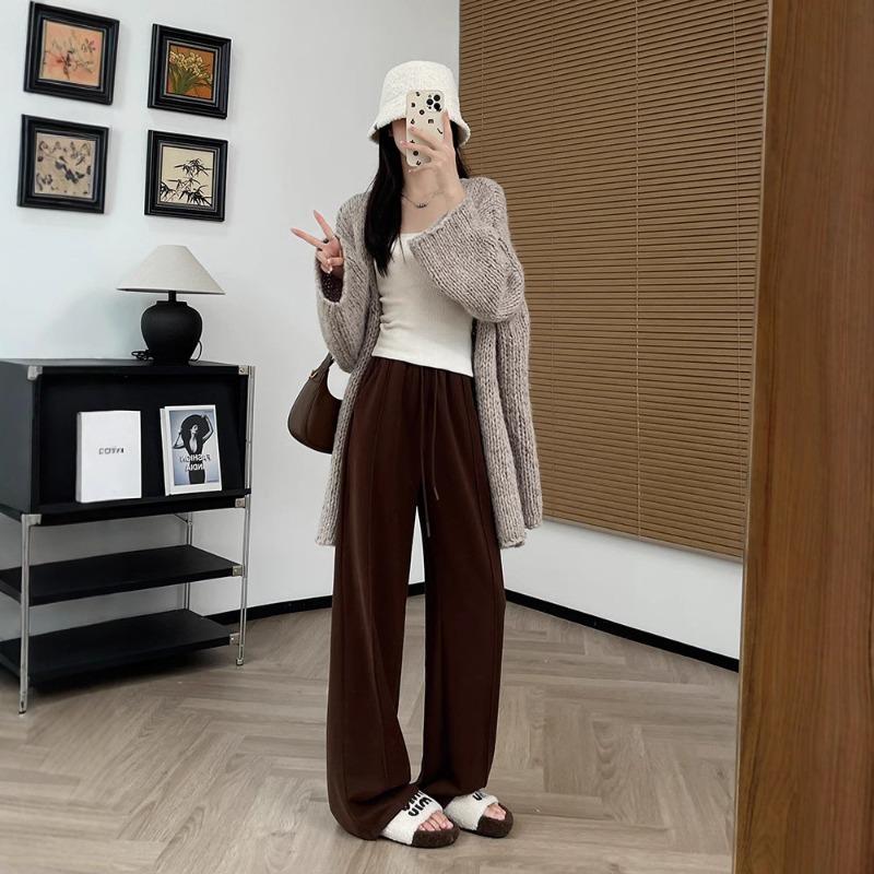 Wool velvet winter warm glutinous rice pants women's spring new drape high waist mopping narrow version casual straight wide-leg pants