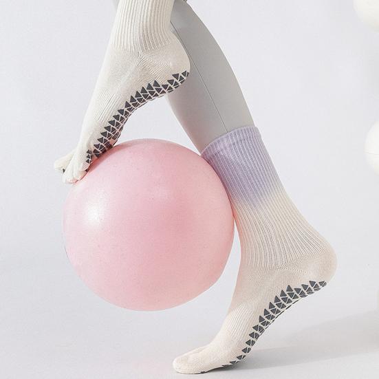 1 Pair Yoga Toe Socks with Non-slip Gripper Moisture Wicking Mid-calf Socks Women Ballet Dance Pilates Cotton 5-Toe Crew
