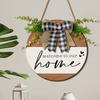Welcome Wreath, Wood with Hemp Rope Hanger, Fabric Bow Decor Rustic Round Sign, for Doors Walls Entryway