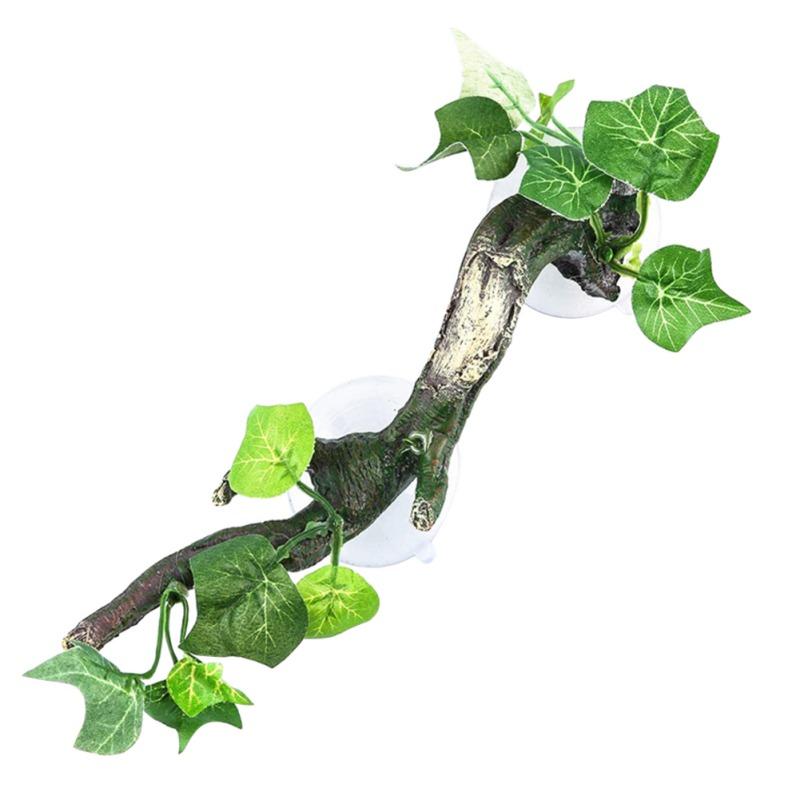 Terrarium Plant Decoration for Amphibian Lizard Snake Climbing with Suction Cup High Temperature Resistance Resin Green Plants