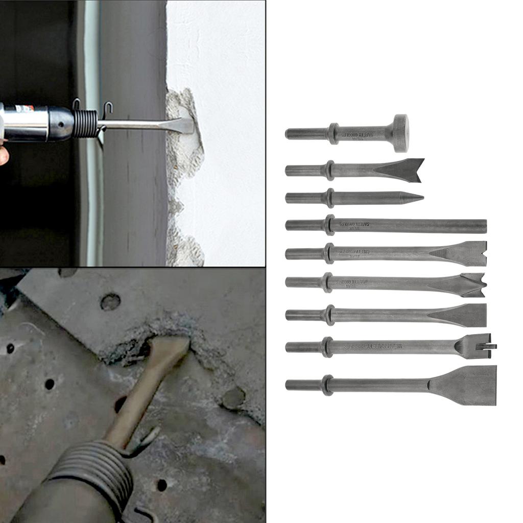 10pcs Carbon Steel 10mm Shank Pneumatic Air Hammer Chisels for Rivet Removal Automotive Repair Welding Spot Removal Tool Spring