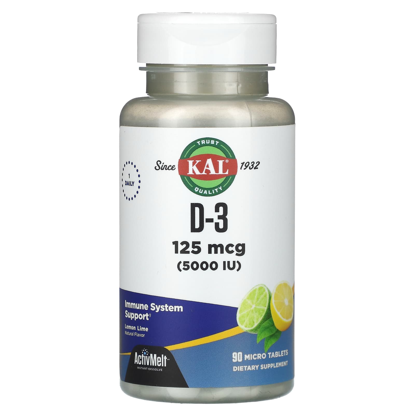 

D-3, Lemon Lime, 125Mcg(5,000Iu), 90 Micro Tablets