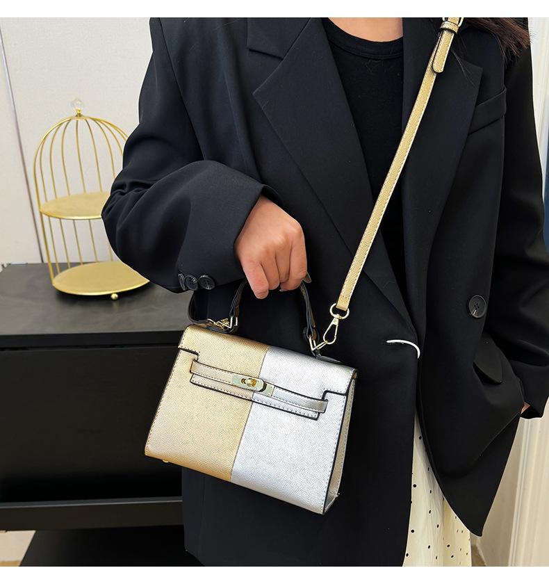 Color Block Kelly Bag: Trendy Two-Tone, Large Capacity, Versatile Shoulder & Crossbody Bag for Work Commute.