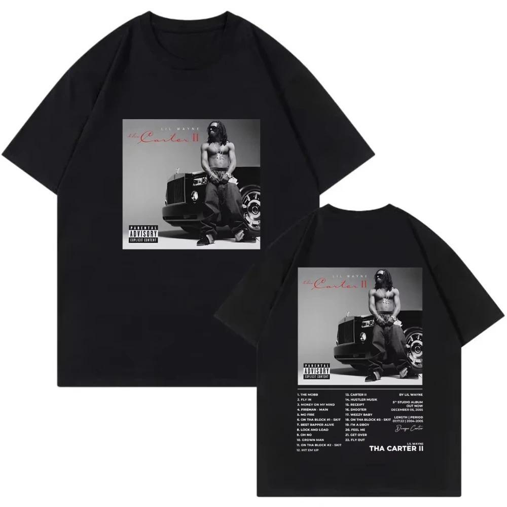 Summer Casual Cotton T-shirt Rapper Lil Wayne Tha Carter II Album Poster Graphic T Shirt Unisex Fashion Hip Hop Vintage T-shirts