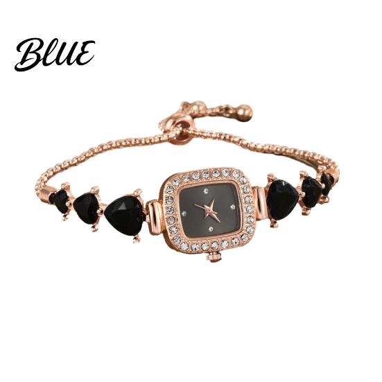 Rhinestone Embellished Watch Women Bracelet Small Square Dial Analog Quartz