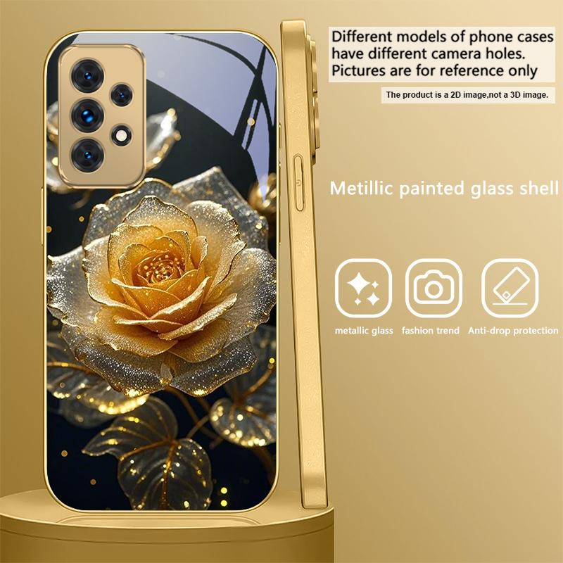 Élégante rose dorée Pour Samsung A 01 52S A04 A05S A10 A12 A13 22 23 24 36 42 M02 Note 10 20Ultra 8 9 Coque de téléphone en verre doré
