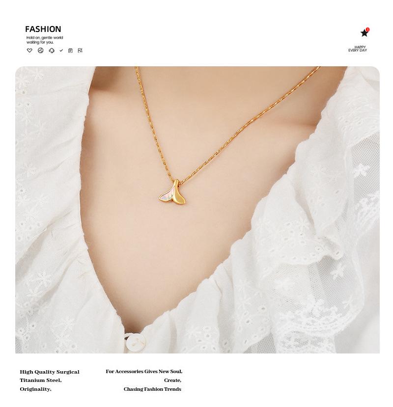 European-American Mermaid Tail Necklace: White Shell & Titanium Steel Pendant