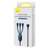Baseus Flash Series II Universelles 3-in-1-Schnellladekabel USB-A auf USB-C/Micro-USB/Lightning, 66 W, 480 Mbit/s, 1,2 m, Blau