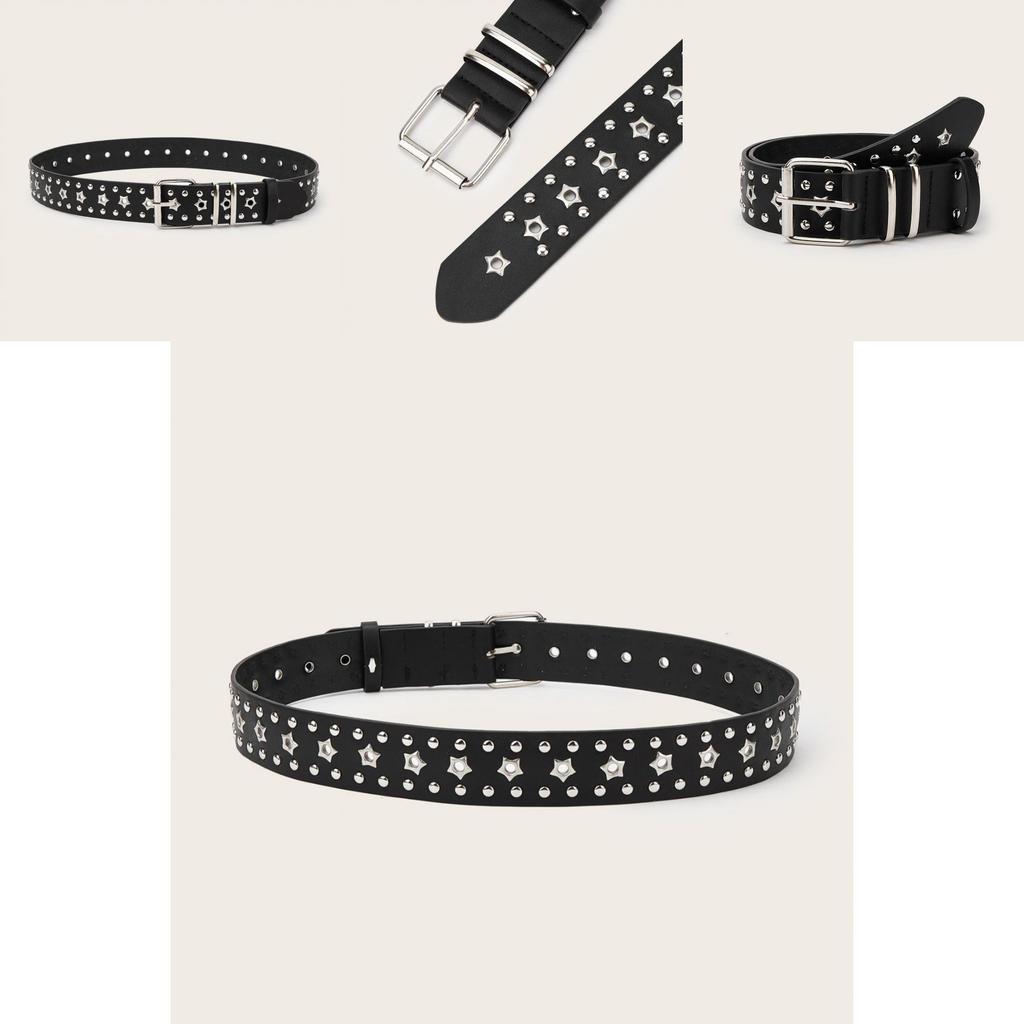 Fashionable Solid Color Star And Rivet Decor Women Belt For Casual Denim And Office Wear