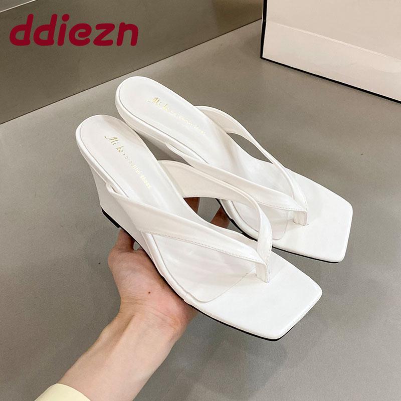 Fashion Female Heeled Footwear Shallow Ladies Wedges Sandals Slippers Shoes Fashion Wedges Women Slippers Shoes 2025 New Flip Flops
