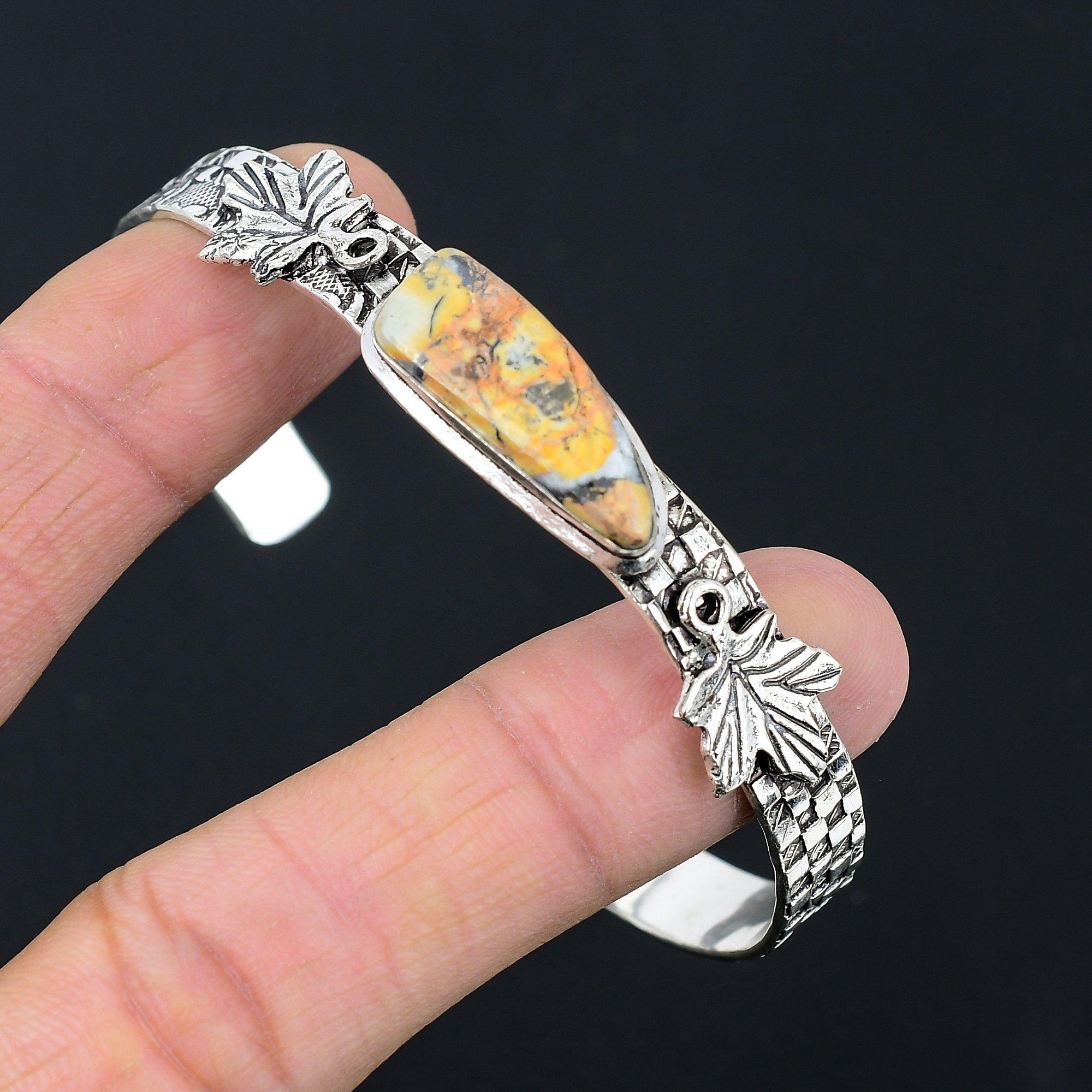 

Mothers day Deal Natural Maligano Jasper Birthday Wife Bangle Jewelry 925 Silver Adjustable