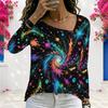 Women Plus Size Long Sleeve V Neck Colorful Abstract Printed Casual T Shirt